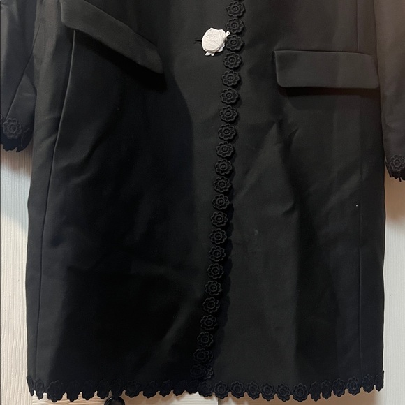 Kate Spade Floral Lace-Trim Coat | Black Wool-Cotton | Mid-Length | NWOT - Picture 4 of 11